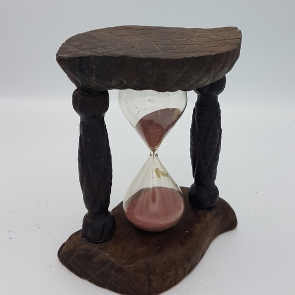 Handcrafted Other - Wood carved folk art hourglass, Vintage wood hourglass